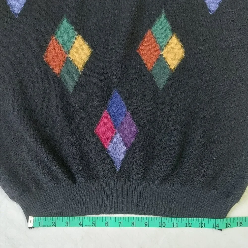 Tumi Men Argyle Alpaca Sweater Size XL Preppy Retro Campus  90s V-neck Pullover